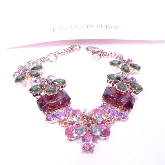 Banana Republic Crystal Gemstone 3 D layer Garland Link Bracelet NWT 89 Pink - Picture 2 of 9